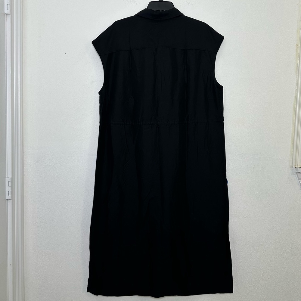 NWT Old Navy Sleevesless Utility Black Midi Dress with Buttons and Side sSlit - Picture 3 of 12